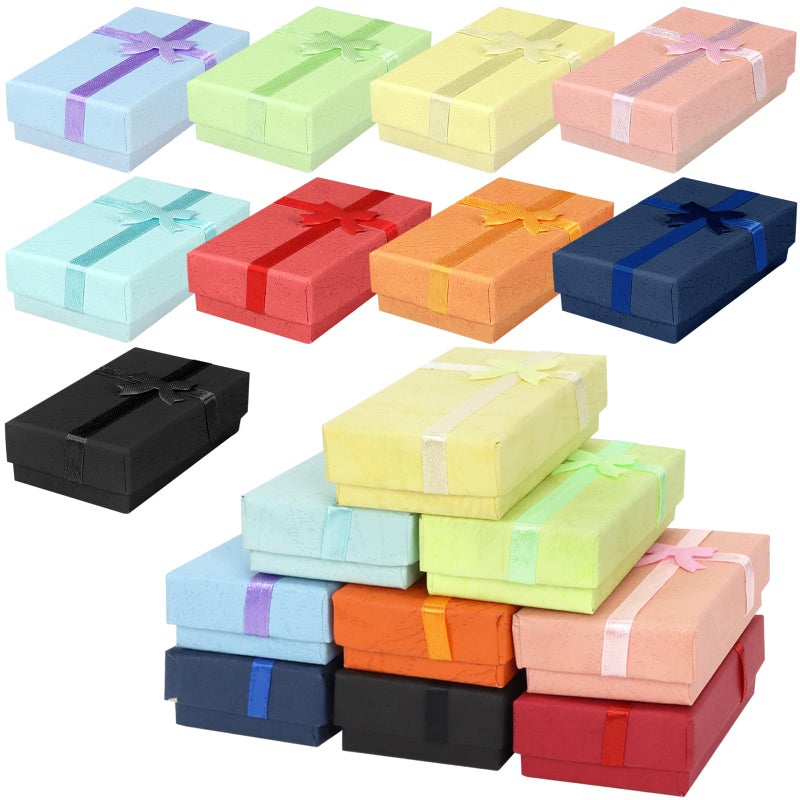 PRALB 18PCS Assorted Jewelry Gifts Boxes, Cardboard Ring Boxes With Padding Gifts Paper Boxes Jewelry Storage Cube Satin Ribbons Bowknot (9 Colors, 3.15" x 1.97" x 0.98") - Image 1